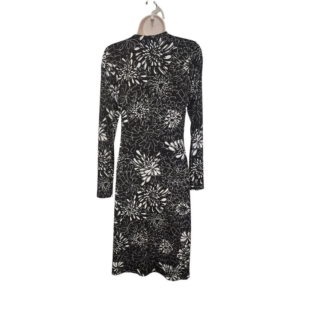 Chico's Floral Wrap Midi Dress Size 0/ US Small Black & White